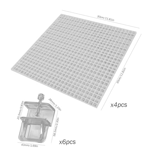 Aquarium Lid 4Pcs 12x12 Gridding Fish Tank Lid Anti-Jump Cat-Proof Aquarium Hood with 6 Clamp Breathable Cuttable Nonopaque Fish Tank Cover | Hood