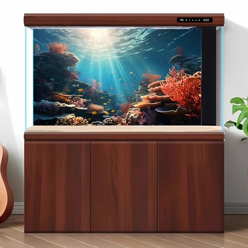 Ocean Fish Tank Background Under The Sea Coral Reef Aquarium Background Underwater Aquatic Plants Sunray Terrarium Backgrounds Deep Sea Floor Tropical Fish Tank Aquarium Backgrounds Decors 24x12in - color: Reef Orange, size: 24(W)x12(H)inches/ 60(W)*30cm(