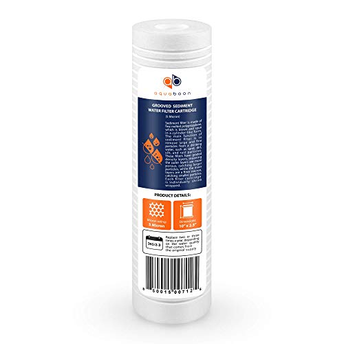 Aquaboon 5 Micron 10 x 2.5 Grooved Sediment Water Filter Replacement for Whole House Filter Cartridge Compatible with AP110, WHKF-GD05, CFS110, 50-Pack