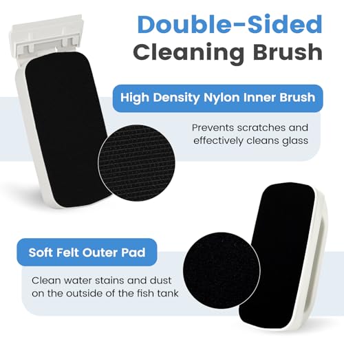 AQQA Aquarium Magetic Glass Cleaner Brush with 2 Detachable Scrapers Floating Fish Tank Cleaning Tools Algae Scraper for 0.45-0.66 inch Thick Glass/Acrylic Tanks (X-Large) - size: X-Large