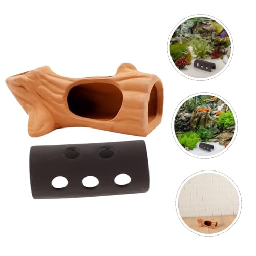 Toyvian 2pcs Ceramic Shrimp Cave Breeding Shelter Aquarium Hideout House Fish Tank Decorative Cave for Betta and Shrimp