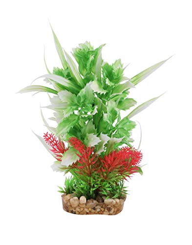 CNZ 3 Pcs Assorted Lifelike Aquarium Plastic Plant Decoration with Gravel Base, 8-inch, Orange, Green, Purple (3pcs8inchGB)