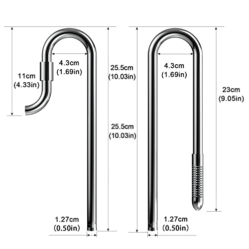 FZONE Mini 10 inch Stainless Steel Filter Pipe Inflow and Outflow for Aquarium Plant Tank, Lily Pipes with Acrylic Pipe Fixer for 12/16mm Filter Tube (MINI-12MM) - size: MINI-12MM