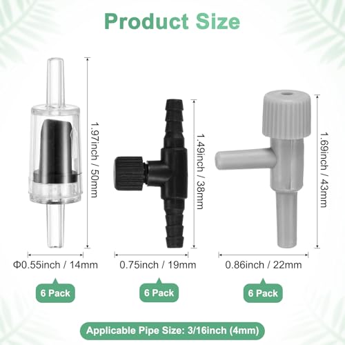 M METERXITY 1-Set Aquarium Air Valve, for 3/16" Airline Tubing PVC Aquarium with L-Shape Air Control Valves Check Valves for Fish Tanks/Aquaculture, Regulators Air Pump Adjustable [Black] - color: Black