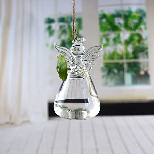 Angel Design Glass Vases Clear Flower Plant Terrarium Container Hanging Vase Wedding Decor Garden Ornaments Hanging Planter (Pack of 5) - size: 5pcs