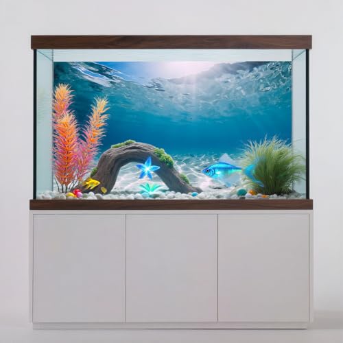 48X18 Inch Underwater Sea Theme Aquarium Background - Tropical Ocean Floor Polyester Backdrop for Saltwater Fish Tanks - size: 48X18in