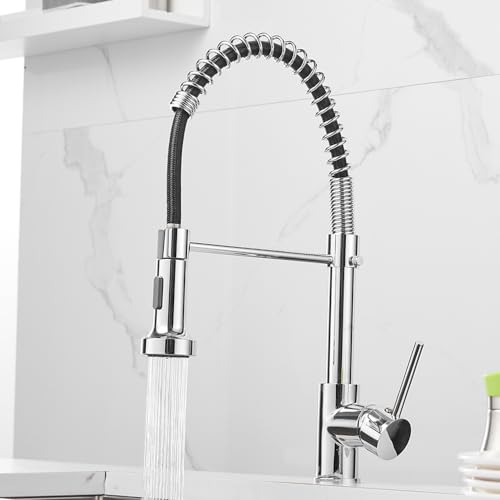 Spring Kitchen Sink Faucet Commercial Single Handle Single Lever Kitchen Faucet with Pull Down Sprayer, Polished Chrome Kitchen Faucets - color: D - Chrome