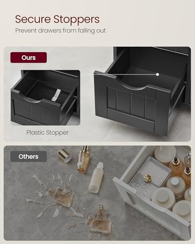 VASAGLE Storage Cabinet with Drawers, Freestanding Floor Cabinet with Door, 11.8 x 21.7 x 32.3 Inches, Adjustable Shelf, for Bathroom, Living Room, Kitchen, Ink Black ULHC041BH01S - color: Ink Black, style: 1 Door + 4 Drawers（32.3"）