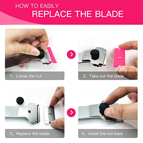 DEKEones Razor Blade Scraper, 2 PCS Razor Scraper Tool for Removing Label, Registration Sticker, Tint, Grease from Windshield, Appliance, Glass（Pink）