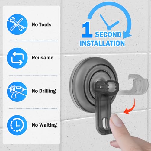 TACGEA Suction Cup Hooks for Shower, Powerful Vacuum Shower Hook for Towel, Robe, Loofah - Reuseable and Removeable Bathroom Hook, Gray, 6 Pack - color: Gray, size: 6 Pack