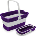 Collapsible Mop Bucket for Cleaning with Handle, Silicone Square Wash Bucket for Windows Cleaning Car Washing,Cleaning Supplies Organizer Plastic Water Bucket - color: Purple
