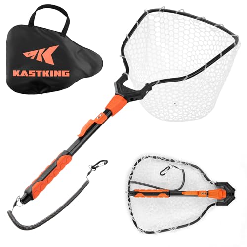 KastKing Titanet Fishing Net, Durable Aluminum Handle, Non-Slip Hi-Vis Grip, Compact Bag & Lanyard, Ideal for Kayak, Lake, Fly, or River Fishing, 2 Net Options - size: 32" Total Length (Fixed Handle), style: Silicone Net