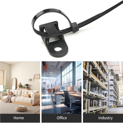White Cable Zip Tie Mounts Kit-100 Pcs Cable Zip Tie Saddle Type Mounts Base with 100 Pcs 6" Cable Ties and 100 Pcs Tapping Screw, Wire Cable Clips Organizer Holders Clamps - size: B0-100PCS