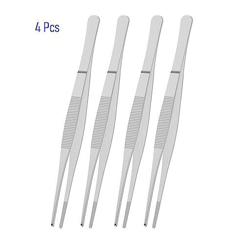 4 PCS 5 Inch Stainless Steel Tweezers, with Straight Round Blunt Serrated Tip, 0.07 Inch Thickness Stainless Steel, Multipurpose Daily Garden Home Lab Craft Repairing Tool - size: 5"L(0.07"T)