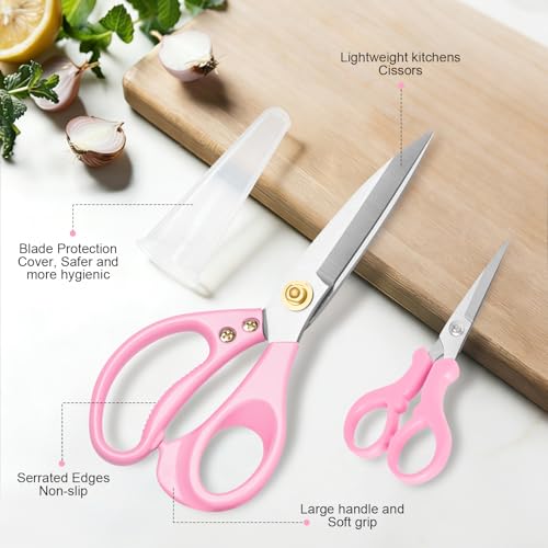 All Purpose Kitchen Scissors, Kitchen Shears Heavy Duty - Dishwasher Safe Food Scissors- Multipurpose Cooking Shears for Meat Poultry Food, Herbs, and Fish, Comfort Grip Handles, Pink - color: Pink
