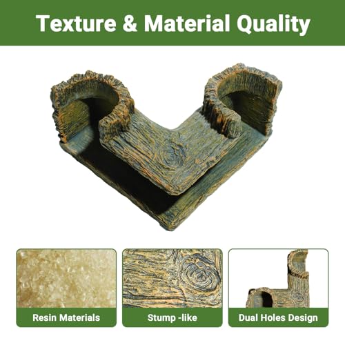 90° Corner Fish Cave Viewing Tunnels | Realistic Driftwood Stump Hideout for Shrimp, Betta, Corydoras | BPA-Free Premium Resin, Safe for Aquarium (5.1”x5.1”x2.8”) - style: Stump