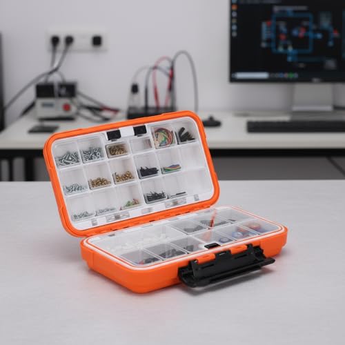 Small Parts Organizer with Dividers, 30-Compartments Hardware Tool Storage Box, Waterproof Seal & Locking Parts Organizers Case for Nail Screws, Nuts, Bolts, Orange