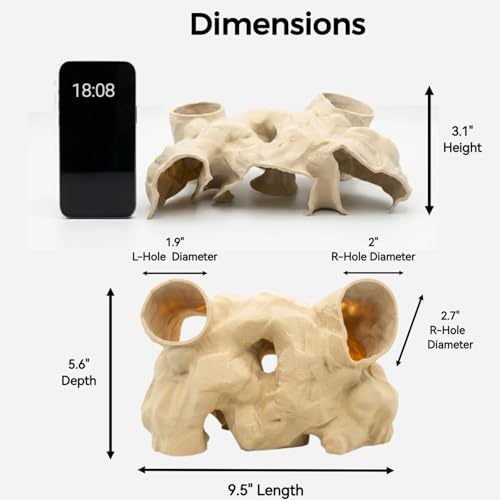 Large Aquarium Tunnel & Cave (9.5" L), 3D Printed Substrate Viewer Fish Hideout with Wide Top Entrances, Tank Decor for Small Fish, Corydoras, Betta & Shrimp - Set with 3 Mini Accessories (White) - color: Bleached Coral