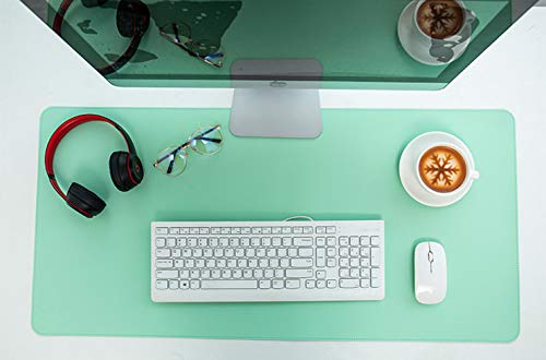 SUJAYU Dual Sided PU Leather Desk Pad, Mouse Pad, Office Desk Mat, Non-Slip Laptop Desk Pad, Waterproof Desk Writing Pad for Office and Home (31.5" x 15.7", Green+Blue) - color: Green+blue, size: 15.7" x 31.5"