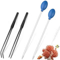KABASI 4 in 1 Aquarium Coral Feeder Kit, 2PCS Coral SPS HPS Coral Feeder with 2PCS Tweezers, Long Arcylic Marine Reef Aquarium Syringe Liquid Fertilizer HPS Tube for Reef/Anemones/Eels/Lionfish