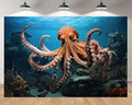10x6.5ft Octopus Backdrop Underwater Coral Reef Blue Ocean Background for Marine Themed Party Birthday Aquarium Event Halloween Decor Photo Studio Booth Props Banner Wallpapers - size: 10x6.5FT