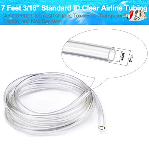 7 Feet Clear Airline Tubing Hose Standard ID 3/16" Aquarium Air Pump Accessories Grey Air Stone Cylinder Check Valves Suction Cup and Connectors for Nano Air Pumps Small Buckets and Fish Tank
