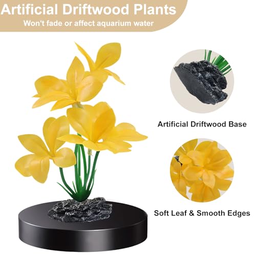 Aquarium Plants Fish Tank Decorations 6.69 Inch Artificial Plastic Plants with Weighted Base, Soft Silk Leaves Realistic Design for Betta Fish Reptile Tank Habitat Decor (Yellow Type-A) - color: Yellow Type-a, size: 6.7 in