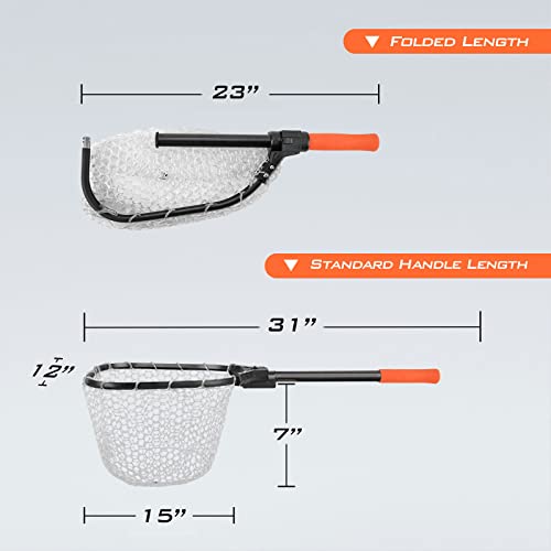 KastKing Brutus Fishing Net, Foldable Extendable Fish Landing Net, Lightweight & Portable Fishing Net with Soft EVA Foam Handle, Holds up to 44lbs/20KG, Fish-Friendly Mesh for a Safe Release - size: 31" Total Length(not extendable), style: Silicone Net