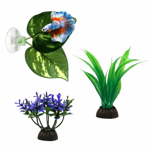 Moonorange Betta Hammock, 3 Pack Betta Fish Leaf Pad and Small Aquarium Artificial Plants, Natural Habitat for Betta Spawning Grounds, Fish Tank Decorations.(3pcs/ABC) - color: 3pcs/Abc