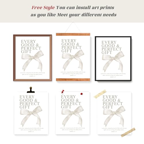 LARTSFRO Coquette Beige Bow Christian Wall Art Decor Posters, Beige Bow Christian Room Bedroom Bathroom Dorm Wall Art Decor Aesthetic for Women College Teen Girls Gifts, Inspirational Bible Verses Bow Wall Decor, 10x8 Inch Set of 4 Pcs Bow Pictures (UNFRA