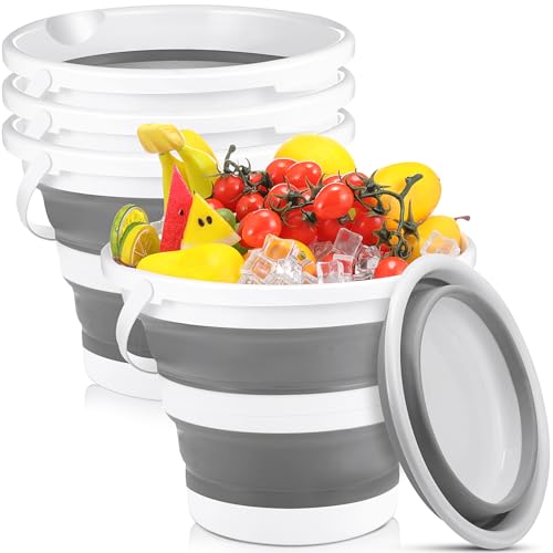 Pickmesh 4 Pcs Collapsible Bucket 2.6 Gallon (10l) Foldable Collapsible Sand Bucket with Handle Small Cleaning Pail for Household Outdoor Car Washing Camping Beach Sand (Gray) - color: Gray, size: 2.6 Gallon