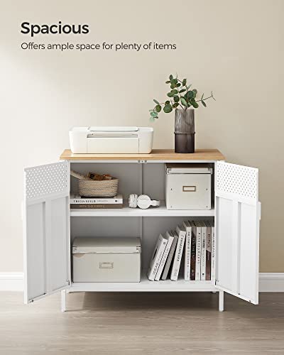 SONGMICS Set of 2 Storage Cabinets, Metal Cabinet, Sideboard with 2 Doors, 15.7 x 31.5 x 29.9 Inches, Magnetic Closure, Adjustable Shelf, Steel Frame, Natural Beige and White ULSC791W01 - color: Natural Beige + White, size: 31.5"W, style: 2 pack
