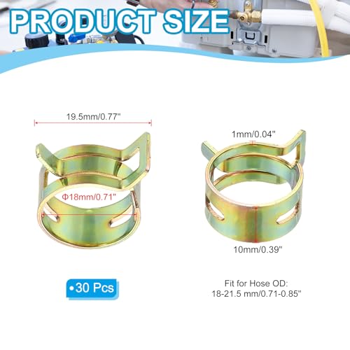 PATIKIL Spring Band Hose Pipe Clamps for 18-21.5 mm OD Hose, 30 Pack Silicone Vacuum Constant Tension Band Clips for Fuel Line Silicone Air Hose Tube Water Pipe, Gold - size: 18-21.5 mm