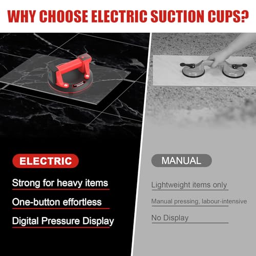 DEWINNER 8" Electric Glass Suction Cup Lifter, 200 KG/440 LBS Max Load Vacuum Glass Lifter with 2 X 3000mAh Batteries, Industrial Strength Vacuum Suction Cup for Glass, Tile, Granite, Metal - color: External 2 batteries