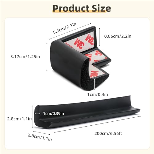 Corner Protector Baby, Baby Proofing Edge Corner Protector, Waterproof Soft Foam Cushion with Adhesive Tape (6.6ft Edge + 4 Corners),Wall Corner Protector for Fireplace, Table, Stair, Cabinet(Black) - color: Black Sponge（6.56ft + 4 Corners)