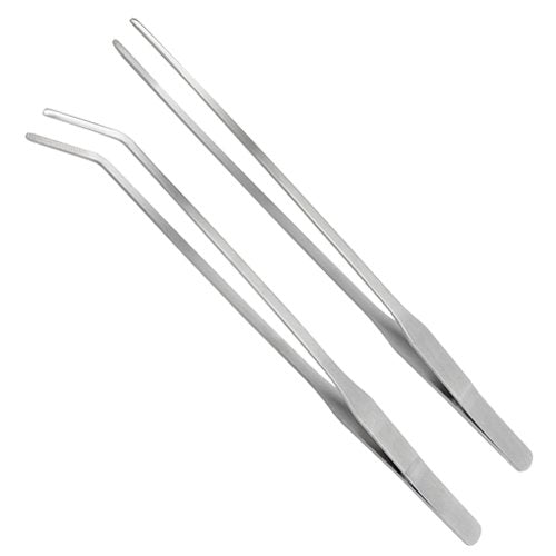 Straight and Bend Stainless Steel Super Thick Tweezers Set,Pliers Aquarium Tool Fish Tank Aquatic Plants Forceps Clip (10.5")