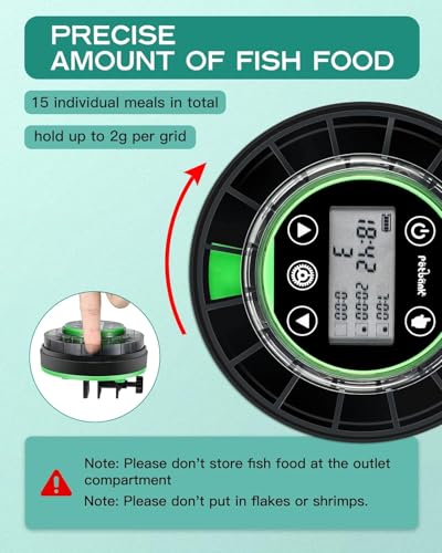Automatic Fish Feeder for Aquarium - Moisture-Proof and Precision Feeding Betta Vacation Feeder, USB Rechargeable Auto Fish Food Dispenser with Timer,LCD Display