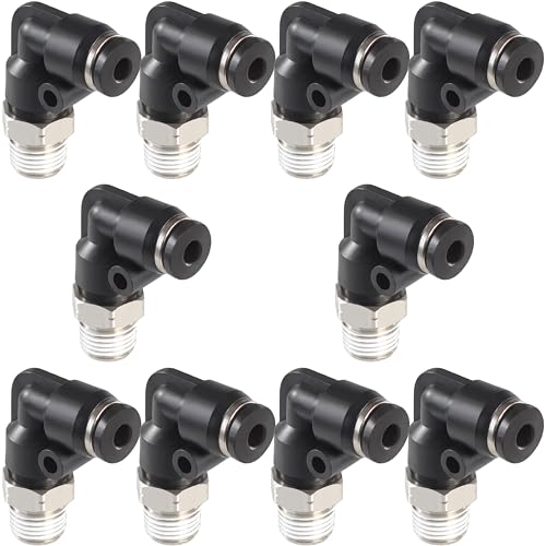 1/8 Air hose fittings, Air fittings Male Elbow 1/8 Inch Tube OD x 1/8 NPT Thread Push to Connect Fitting, PL-1/8-N1 (Pack of 10) (1/8-1/8) - size: OD 1/8 - NPT 1/8