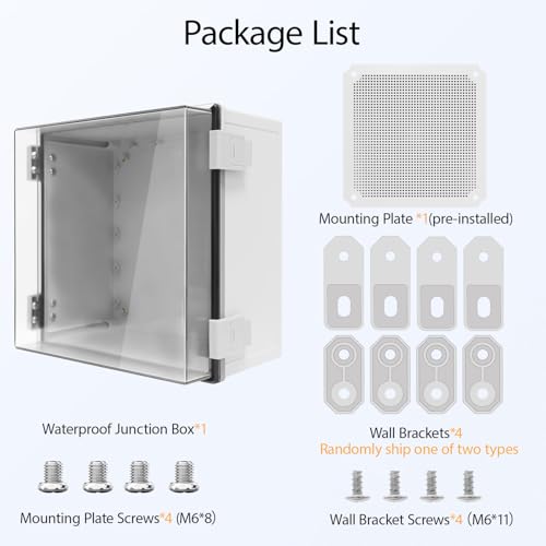 Junction Box, IP65 Waterproof Dustproof ABS Plastic Enclosure, Outdoor and Indoor Project Box Hinged Clear Cover with Mounting Plate Wall Brackets, Outer Dimension 11.8"x 11.8" x 7.1", Grey - size: 11.8"x 11.8" x 7.1" (1pc)