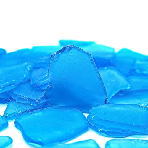Large Caribbean Blue Sea Glass Pieces for Crafts, 31 oz Non-Dyed Frosted Glass, 1.2–2 in Beach Glass Look for Christmas Tree DIY, Wreath Decor, Vase Filler, Centerpieces & Coastal Decor - color: Caribbean Blue