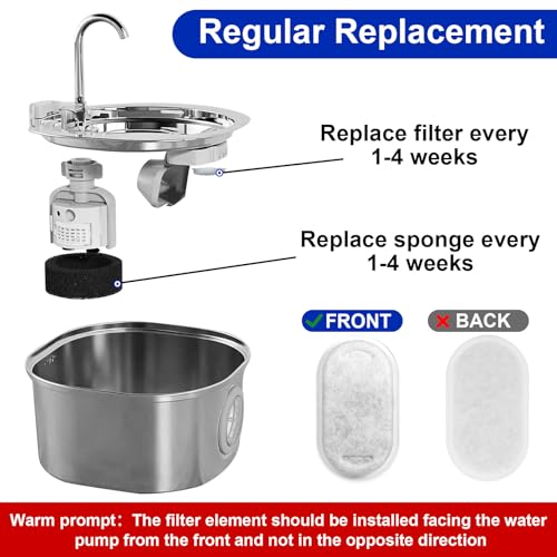 Cat Water Fountain Filter Replacement 24 Pack Filters & Sponges for 67oz/2L & 108oz/3.2L Stainless Steel Pet Water Fountain Filters (12 Filters & 12 Sponges)