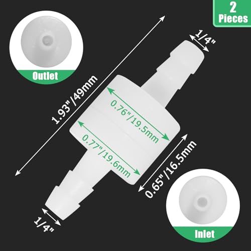 Luomorgo 2 Pcs 1/4" Inline Check Valve - PVDF Plastic One-Way Non-Return Air Check Valve - Ozone Resistant for Fuel, Oil, Water, Air, Gas Pumps & Systems - size: 1/4 Inch