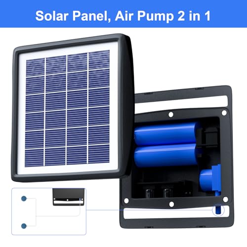 PChero Solar Pond Aerator, 2W & 2200mAh Solar Aquarium Air Pump with 2 Air Stone, 2 Modes Bubbler for Aquarium, Fish Tank, Outdoor Small Pond, Hydroponics