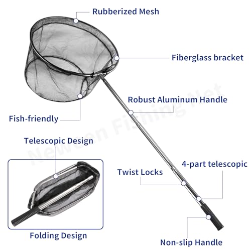 Neween Fishing Net, Foldable Collapsible Telescopic Fish Landing Net, Durable Nylon Material Mesh Landing Net for Easy Catching or Releasing for Trout - style: 61.4" Full Extended (Telescopic Pole)