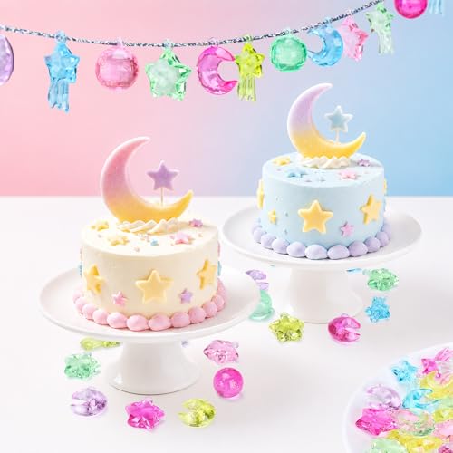 Babenest 4 Styles Acrylic Stars Moon Beads, 90pcs Sensory Bin Fillers for Sky Theme Table Scatter Party Wedding Decoration Scatter Table Vase Fillers Home DIY Crafts - color: Starry Sky, size: Conventional