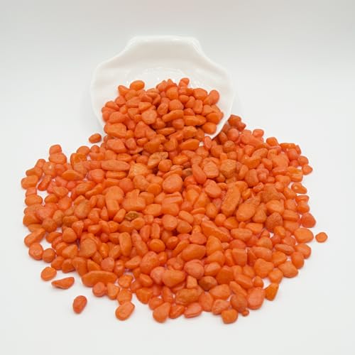 Orange Pebbles for Crafts, 0.9 Pound Natural Polished Aquarium Gravel, Decorative Pebbles for Indoor Plants, Turtle Tank, Vase, Succulents Cactus, Garden Landscaping - color: Orange