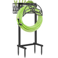 TomCare Garden Hose Holder Upgraded Water Hose Holder Heavy Duty 4 Spikes Hose Hanger Holds 160 Feet Hoses Stable Freestanding Hose Storage Organizer for Outside Yard - color: All Black