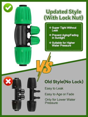 Kalolary 20PCS Locked Barbed Tee Connectors, 1/2" to 1/4" Drip Irrigation Fittings Kit 12/16mm to 4/7mm Tube Lock Female Connector 4-Way Barbed Lock Irrigation Parts for Watering System (Green) - color: Green 1/2" to 1/4" 4-Way