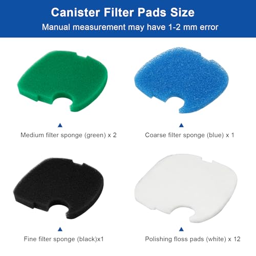 16 PCS Replacement Canister Filter Media Pads Compatible with SUNSUN HW-303B/703B Polar Aurora 370 GPH CF-400, Aquarium Bio Sponge Filter Pad Fish Tank Filters Floss Pad Parts