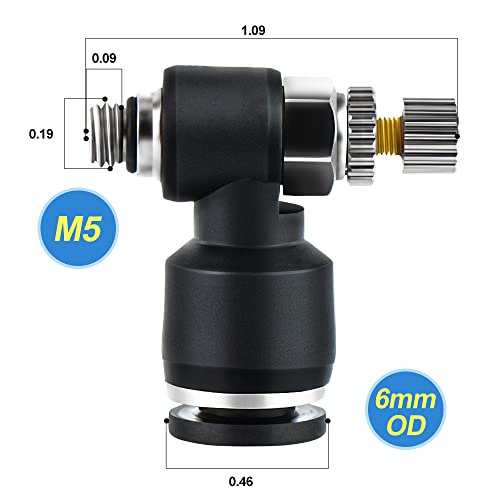 TAILONZ PNEUMATIC 3 Pack SL6-M5 Push to Connect Air Line Fitting Air Flow Control Valve 6MM od M5 Npt Elbow 90 Degree Air Speed Control Valve Fitting - size: 6mm OD M5